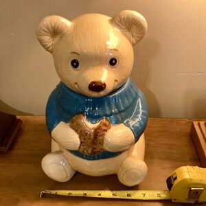 Bear Cookie Jar with Blue Sweater